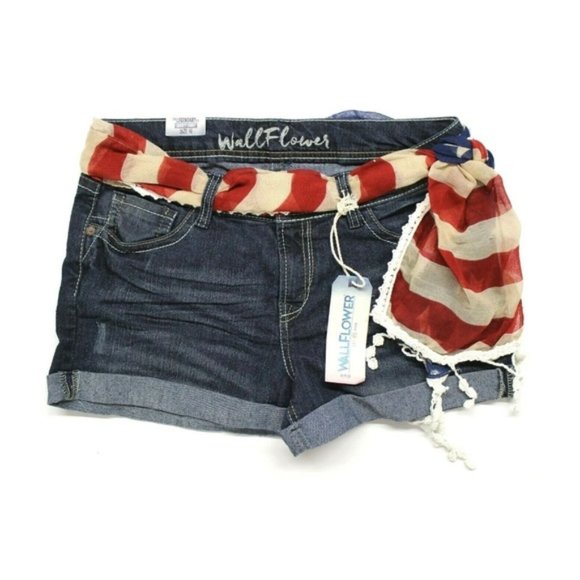 Wallflower Pants - Women's Juniors Wallflower Americana Blue Jean Shorty Shorts - Blue Buffalo - 1